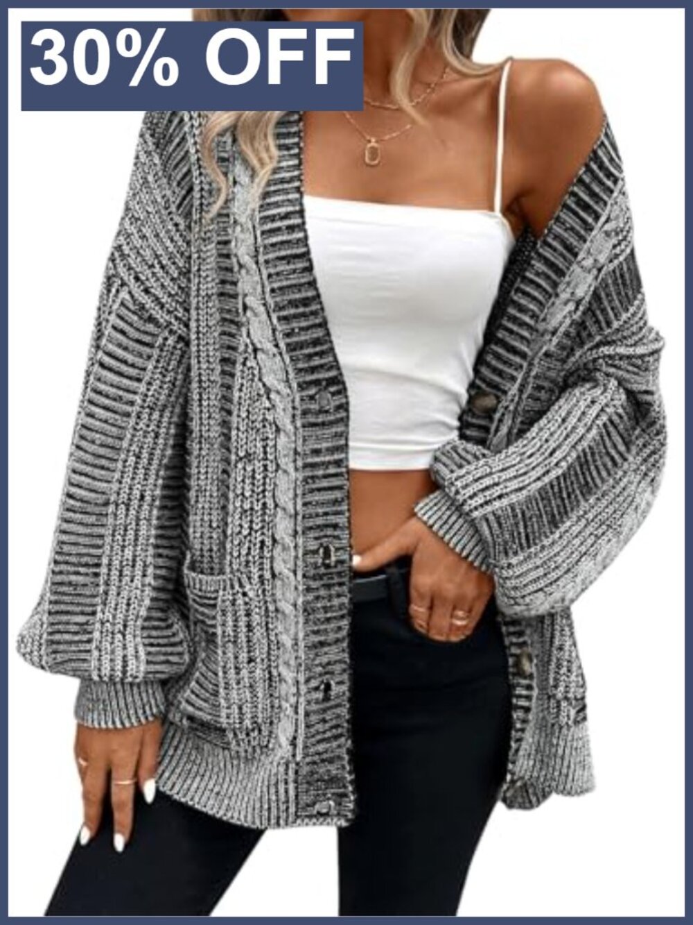 Oversized Open Front Cable Knit Cardigan Sweater with Pockets